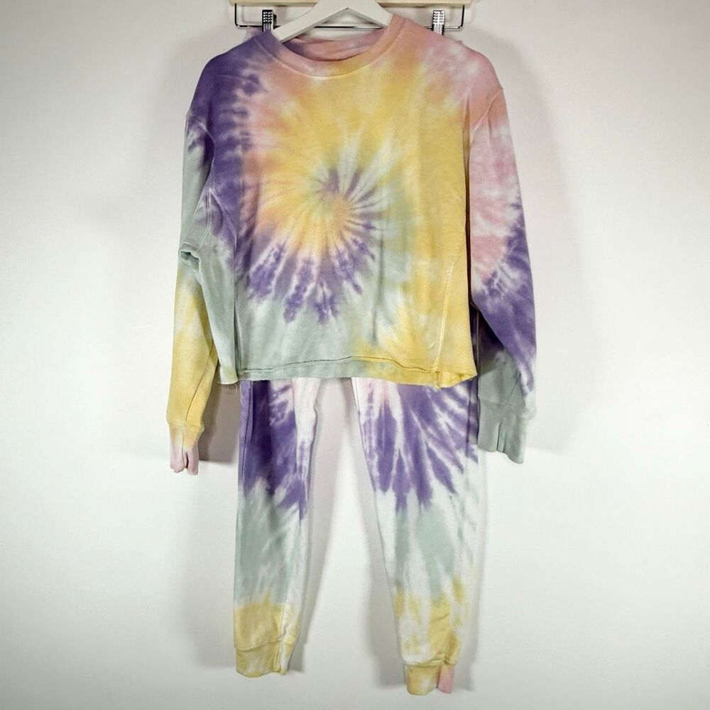 Dreamsicle Summertime Tie Dye Pastel Cropped Sweat Shirt Joggers Shorts Set US J